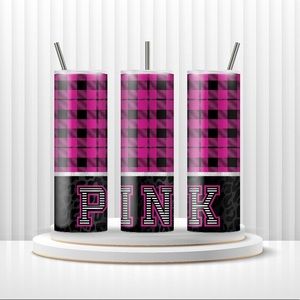 PINK PLAID TUMBLER 20 oz Includes Tumbler, Lid & Straw Gift 🎁 Boxed
